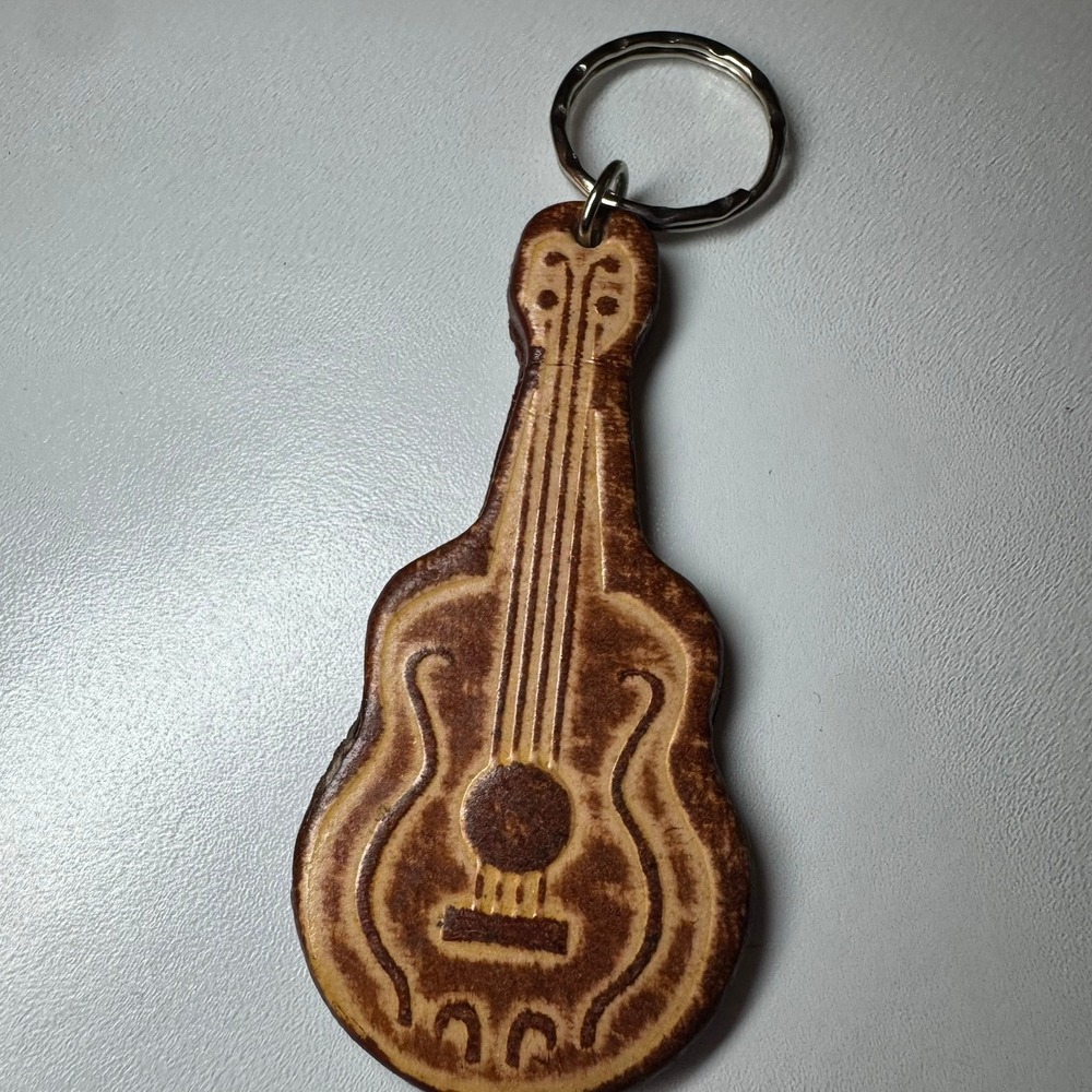 Dominican Republic Merengue‎ Accordion Guitar Shape Leather Keychain Souvenir